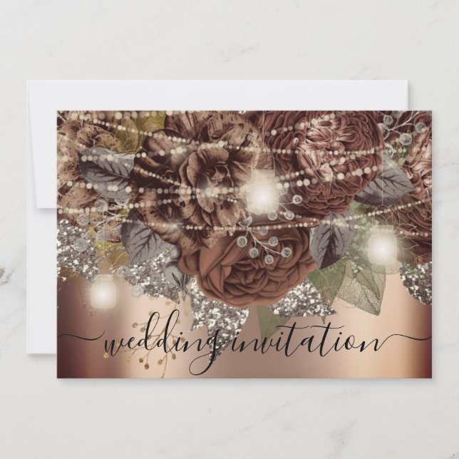 Möhippa Bröllop Guld Brown Rosor Ljus Ro Inbjudningar (Framsida)