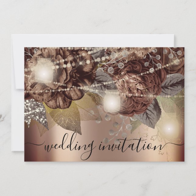 Möhippa Bröllop Guld Brown Rosor Ljus Ro Inbjudningar (Framsida)