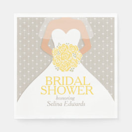 Möhippa bröllop klänning gult grått napkins pappersservett