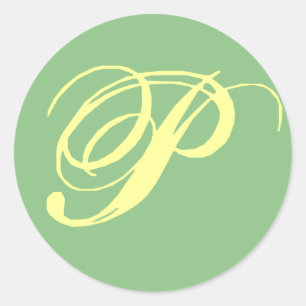 Möhippa Bröllop Monogram Brev P Runt Klistermärke