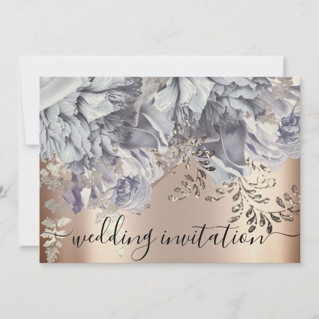 Möhippa Bröllop Ro Blå Silver Blå Ljus-blommor Inbjudningar (Framsida)