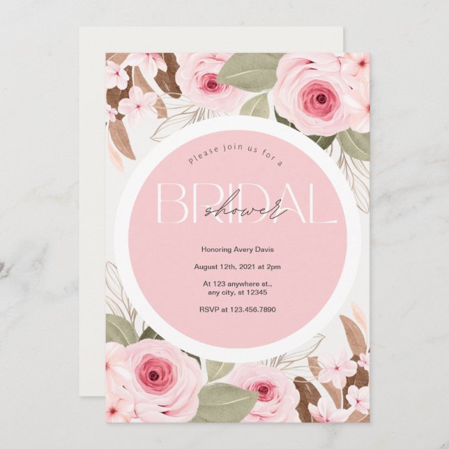 Möhippa Bröllop rosa blommigt Inbjudningar (Fram/baksida)