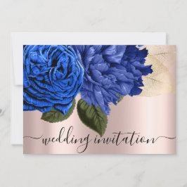 Möhippa Bröllop Royal Blue Guld Ro Flowers Inbjudningar