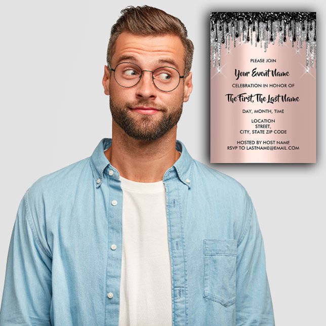 Möhippa Bröllop Sweet 16:e Ro Black Drips Inbjudningar (Bridal Shower Wedding Sweet 16th Rose Black Drips Invitation)