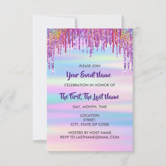 Möhippa Bröllop Sweet 16th Holograph Inbjudningar (Framsida)