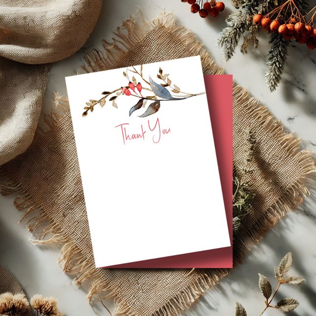 Möhippa Bröllop tackkort Tack Kort (Rustic thank you notecards watercolor berries and botanicals)