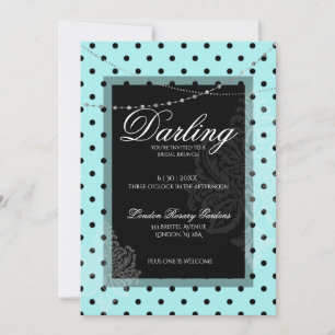 Möhippa brunch blue black polka dots spara datumet inbjudningar