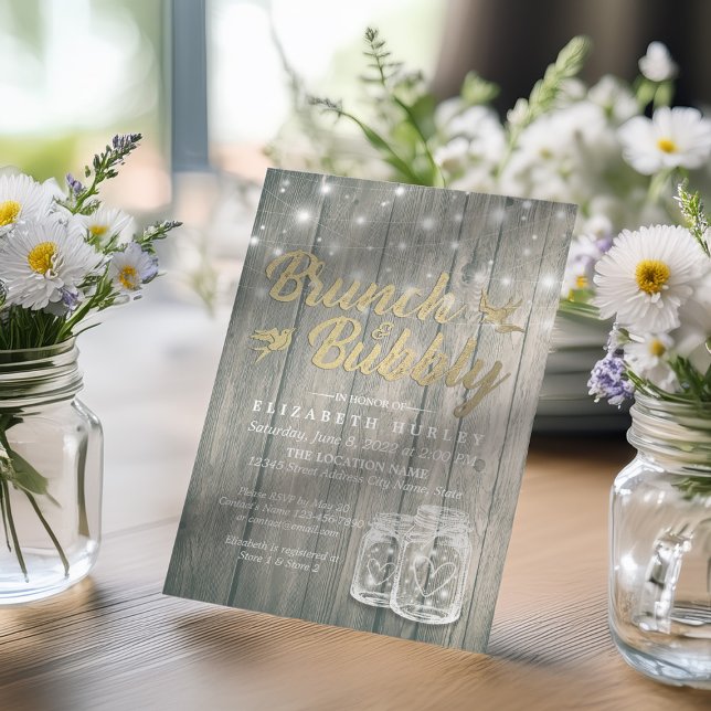 Möhippa Brunch BubLY Rustic Wood Mason Burk Inbjudningar (Skapare uppladdad)