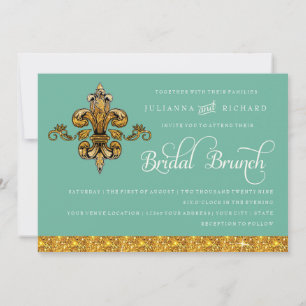 Möhippa Brunch Faux Guld Teal Formal Fleur de Lis Inbjudningar