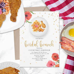 Möhippa Brunch för Blommigt av kyckling och våffla Inbjudningar