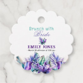 Möhippa brunch för blommigt av tropisk lila gåvor etiketter