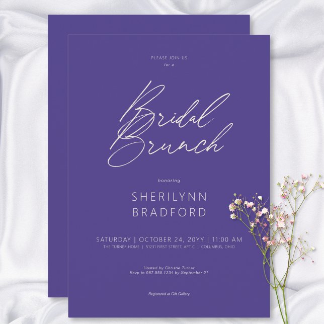 Möhippa Brunch för modern minimal Lila Inbjudningar (Modern Minimal Purple Bridal Brunch Invitation)