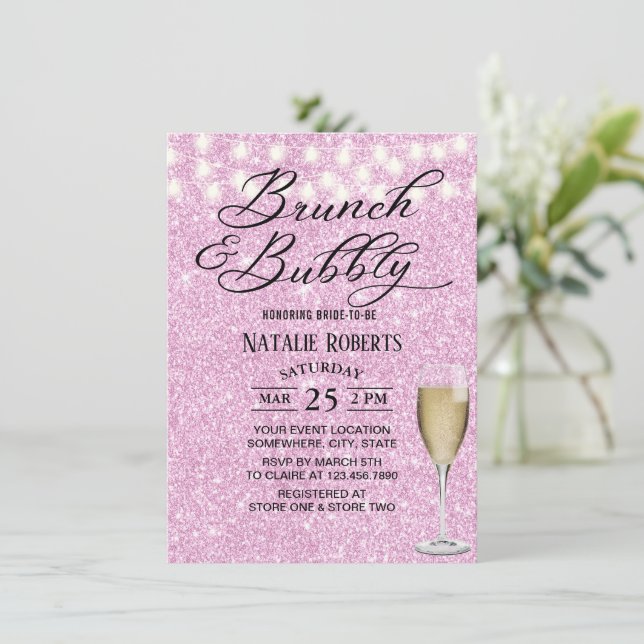 Möhippa Brunch Modern Champagne Gnistra Rosa Inbjudningar (Stående Fram)