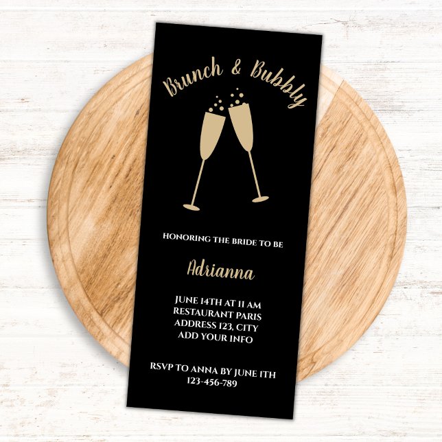 Möhippa Brunch och Elegant i bubblor, svart och Gu Inbjudningar (bridal brunch and bubbly invitation brunch and bubbly baridal shower black and golden champagne )