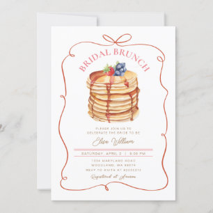 Möhippa Brunch Pancake Red Conquette Whimsical Inbjudningar