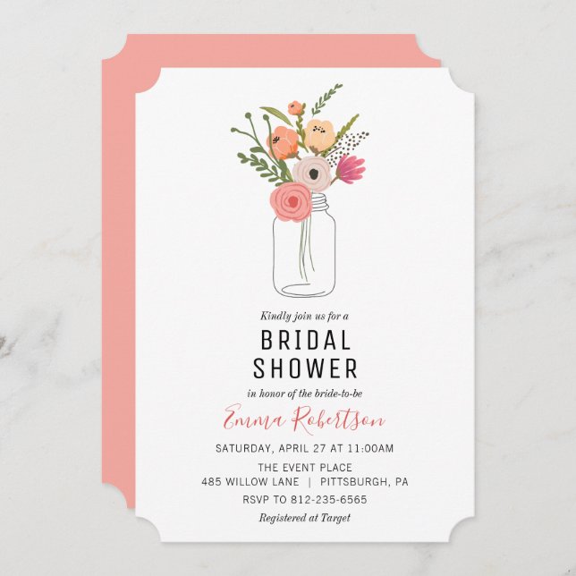 Möhippa Brunch Peony Bouquet Shower-inbjudan Inbjudningar (Fram/baksida)