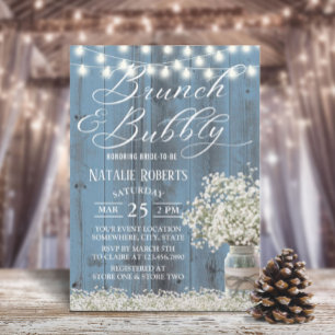 Möhippa Brunch Rustic Blommigt Burk Dusty Blue Inbjudningar