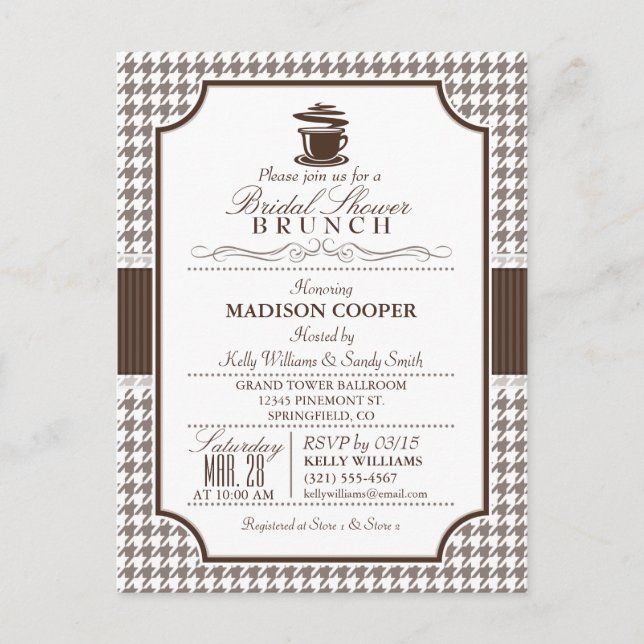 Möhippa Brunch, Taupe Houndstooth Inbjudan Vykort (Framsida)