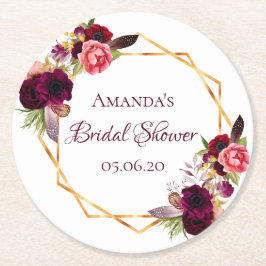 Möhippa burgundblommor geometric guld underlägg papper rund