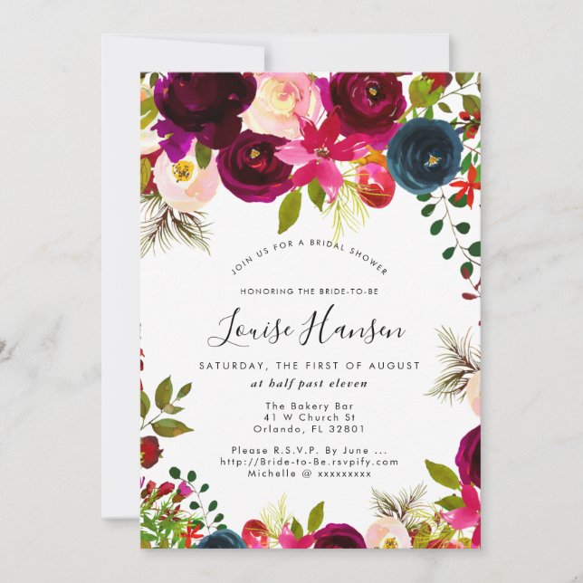 Möhippa, Burgundy, +marin vattenfärg Inbjudningar (Framsida)