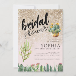 Möhippa Cactus Guld Glitter Glamous Glam D Inbjudningar