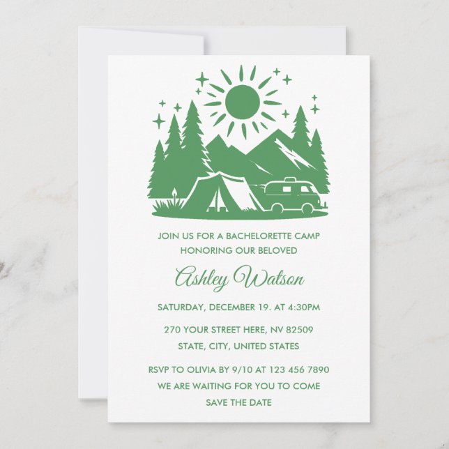 Möhippa Camping Weekend Itinerary Inbjudningar (Framsida)