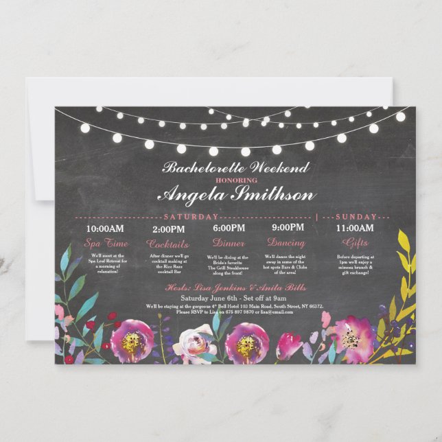 Möhippa Chalk Coral Itinerary Bachelorette Inbjudningar (Framsida)