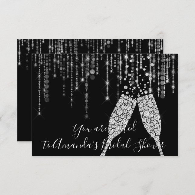 Möhippa Champaigne Glass Bubbles Silver Grått Inbjudningar (Fram/baksida)