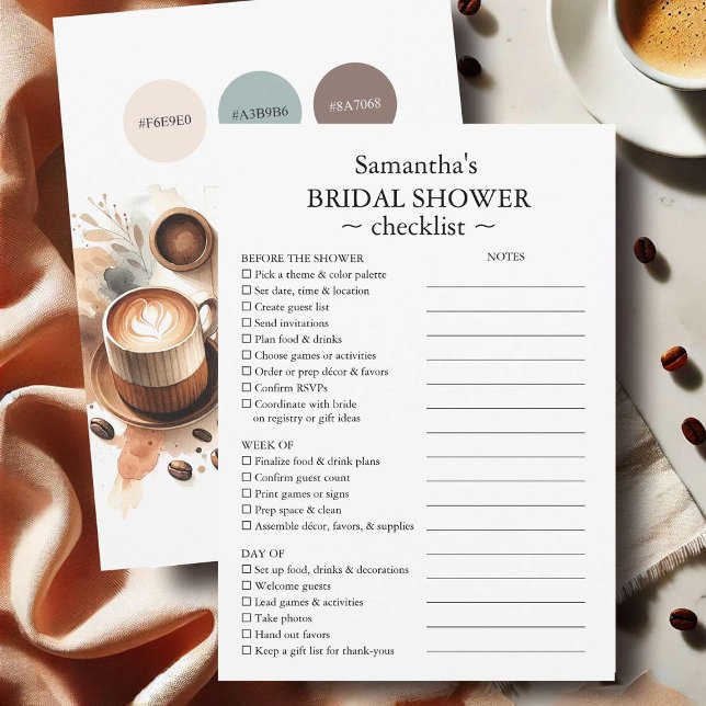 Möhippa Checklist och Stil Guide Coffee Inbjudningar (Bridal shower planning checklist coffee theme features to do list with a style guide)