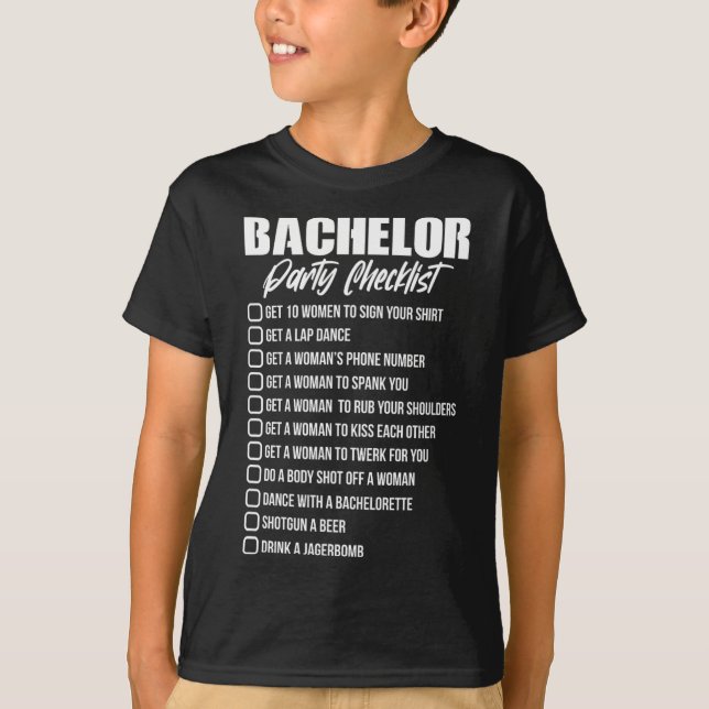 Möhippa Checklista Brudgum Brudgummar Sällskap T Shirt (Framsida)