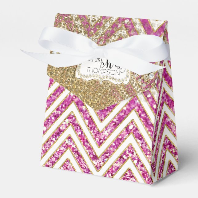 Möhippa Chevron Stripe Jewel Glitter favor Presentaskar (Framsidan Sidan)