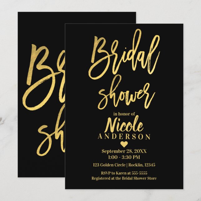 MÖHIPPA Chic Gold Foil Black Modern Script Inbjudningar (Fram/baksida)