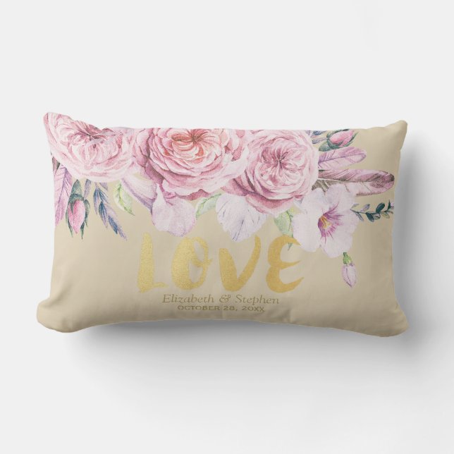 Möhippa Chic Vattenfärg Boho Blommigt Ludd Lumbarkudde (Framsida)