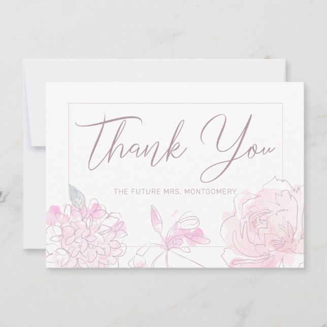 Möhippa Chic Vattenfärgs Rosa Blommigt Tack Kort (Framsida)