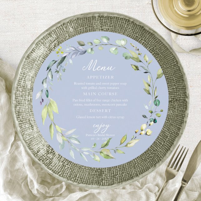 Möhippa Circle Menu för Cute Greenery Eucalyptus Inbjudningar (Skapare uppladdad)