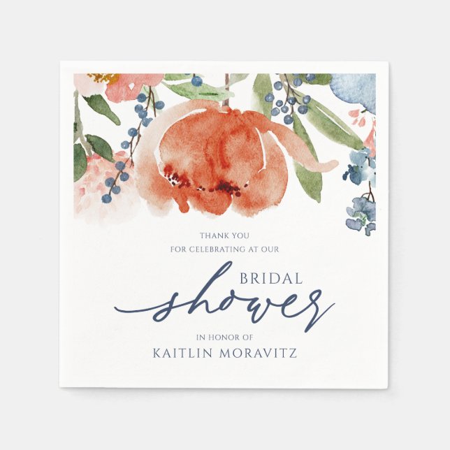 Möhippa Colorful Orange & Dusty Blue Peony Pappersservett (Framsidan)