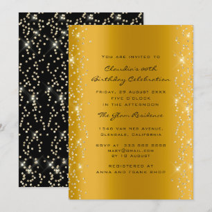 Möhippa Coral Confetti Guld Black på födelsedagen Inbjudningar