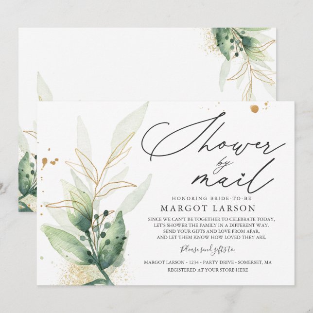 Möhippa efter e-postinbjudan Grey & Guld Inbjudningar (Fram/baksida)