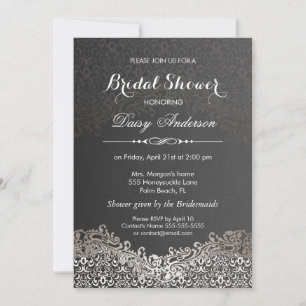 Möhippa - Elegant Black Silver Damask Inbjudningar