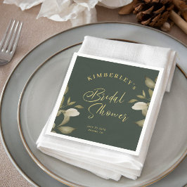 Möhippa elegant guld mörk grönt blommigt pappersservett
