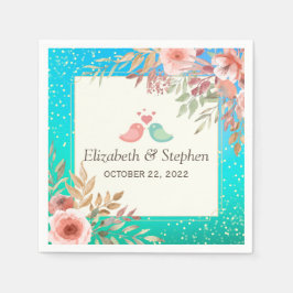 Möhippa Elegant Rosa Blommigt Teal Guld Dots Pappersservett