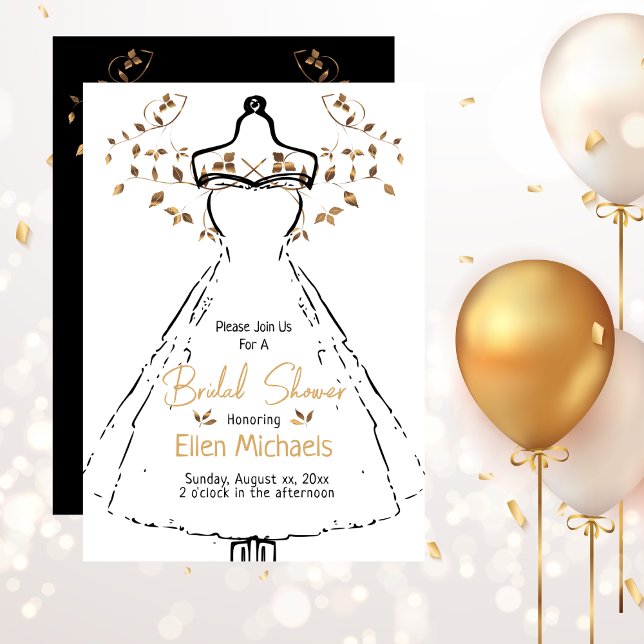 Möhippa Elegant Svarta havet vid Guld, västra Part Inbjudningar (Bridal Shower Elegant Gold Black White Party Invitation)