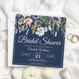 Möhippa Elegant Wildblommor Navy Blue Blommigt Inbjudningar