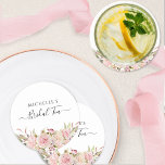 Möhippa (eller annan) Elegant  Rosa ros Guld Underlägg Papper<br><div class="desc">Elegant underlägg med möjlighet att ändra till meddelande till andra händelser. Vackra blommigtar i rosa och guld i ro. Modern skriftlig information om kalligrafi. När du ändrar designen till en annan händelse lägger du till vår händelse mellan fyrkanterna för att behålla den dekorativa svan-änden. En del av vår insamling "Elegance...</div>