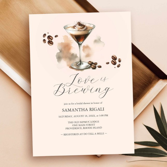 Möhippa Espresso Martini Inbjudningar (Coffee bridal shower invitations espresso martini modern watercolor design)