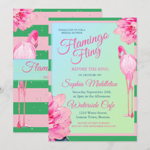 Möhippa Flamingo Fling Grönt Rosa Blommigt Inbjudningar