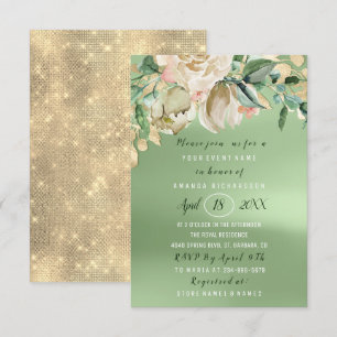 Möhippa Flower Brunch Greenery Guld Ro Inbjudningar