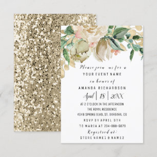 Möhippa Flower Brunch Greenery White Glitter Inbjudningar