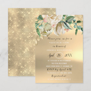 Möhippa Flower Brunch Grönt Guld Mint Ivory Inbjudningar