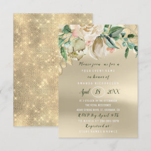Möhippa Flower Brunch Ivory Grönt Guld Ro Inbjudningar